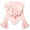 Norma Kamali Women’s Long Sleeve Deep V Ruffle Bodysuit(Ballet Pink)