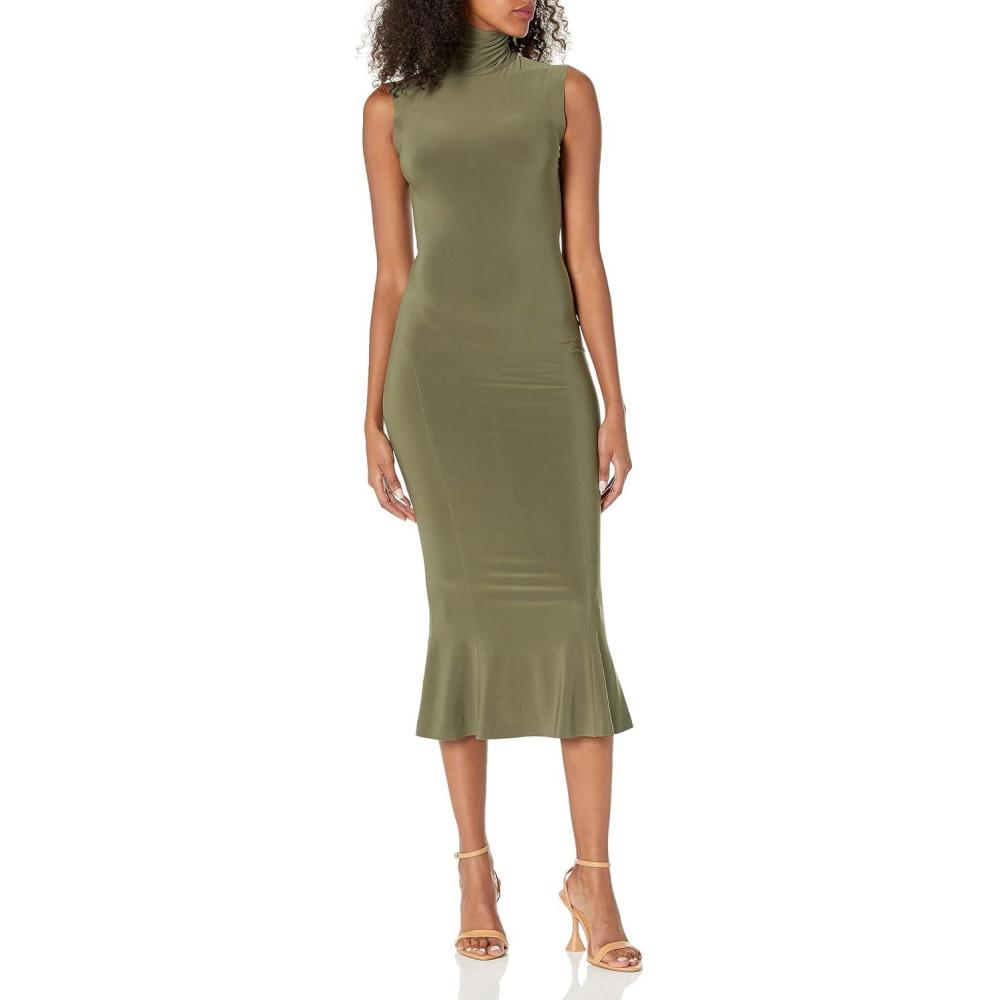 image:imageNorma Kamali Womens Sleeveless Turtleneck Fishtail DressMilitary