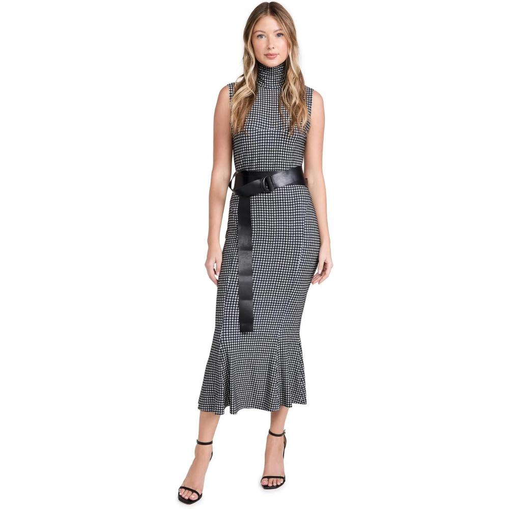 image:imageNorma Kamali Womens Sleeveless Turtleneck Fishtail DressMini Houndstooth