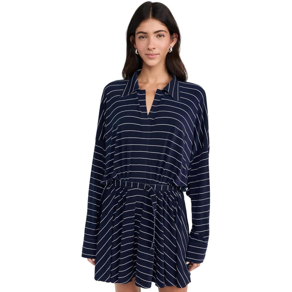 image:imageNorma Kamali Womens Super Oversized Shirt Flared Mini DressTrue Navy Pinstripe