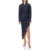 Norma Kamali Womens Oversized Boyfriend Nk Shirt Side Drape Gown(True Navy Pinstripe)
