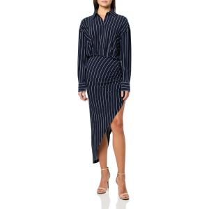 Norma Kamali Womens Oversized Boyfriend Nk Shirt Side Drape Gown(True Navy Pinstripe)