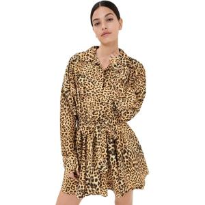 Norma Kamali Women’s Super Oversized Shirt Flared Mini Dress(Cheetah Patch)
