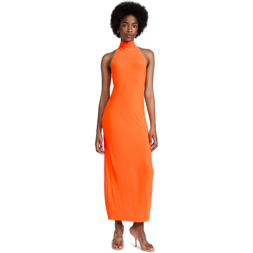 image:imageNorma Kamali Womens Halter Turtle Side Slit Gown SOS Orange S