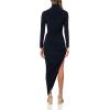 NORMA KAMALI Women’s Long Sleeve Turtle Neck Side Drape Gown(Midnight)