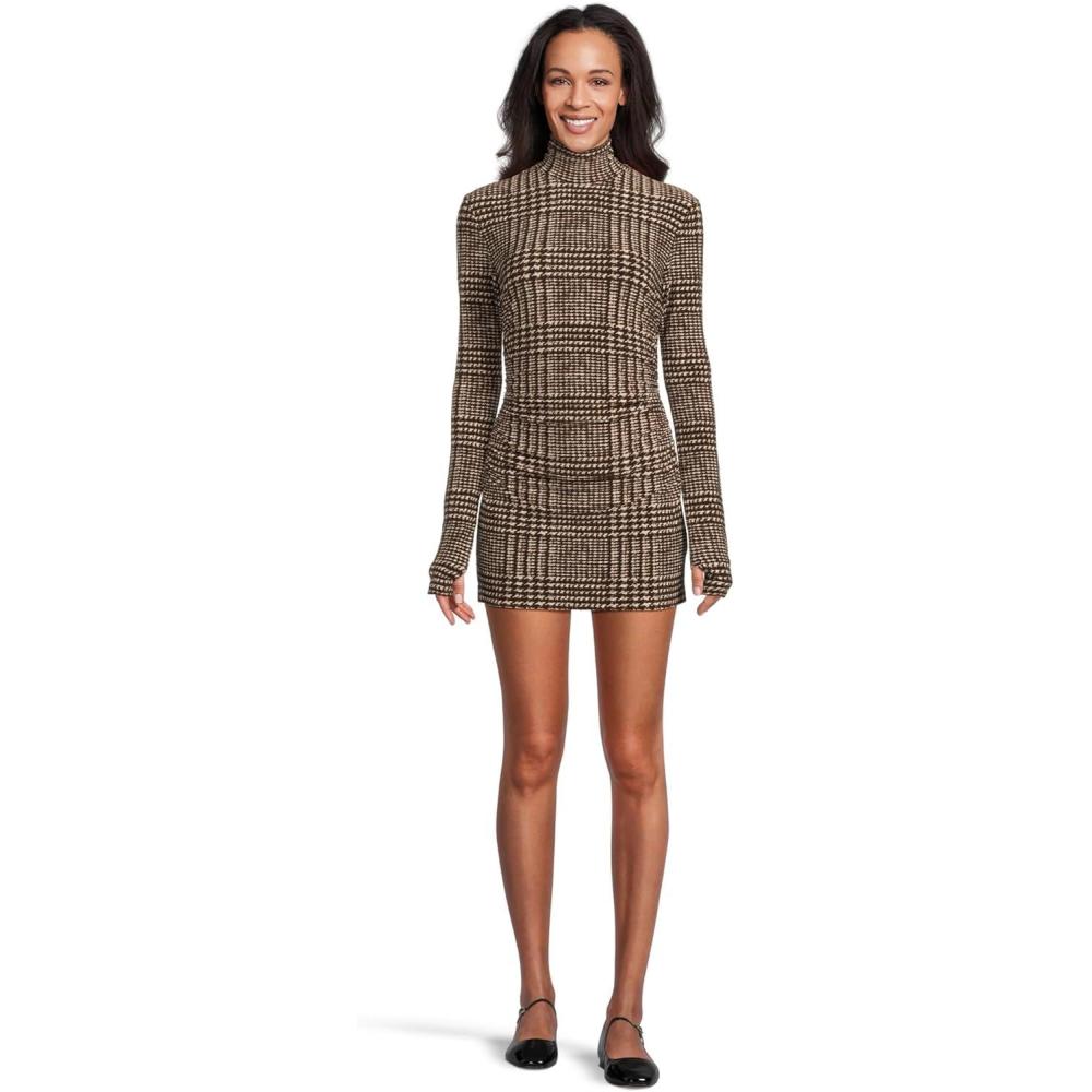 image:imageNorma Kamali Womens Long Sleeve Turtleneck Pickleball DressChoc Glenn Plaid Twd
