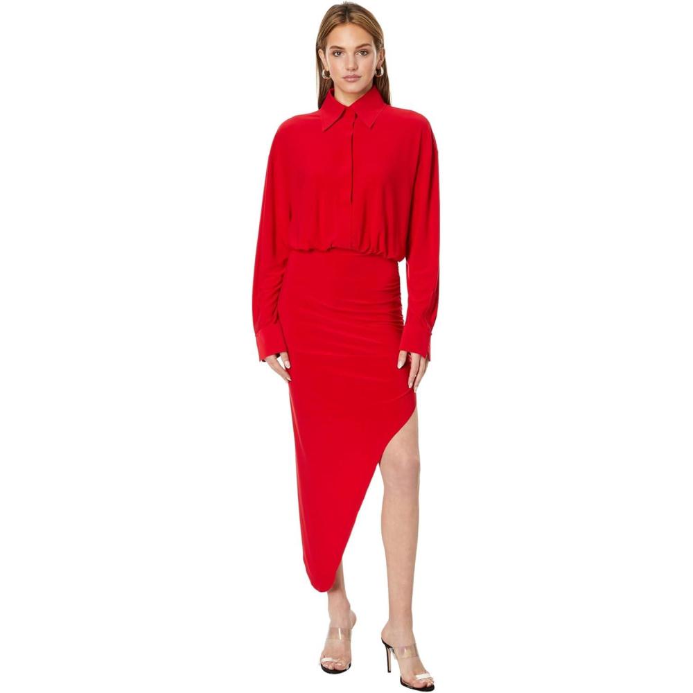 image:imageNorma Kamali Womens Oversized Boyfriend Nk Shirt Side Drape GownTiger Red
