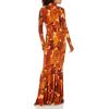 Norma Kamali Women’s Long Sleeve Turtle Fishtail Gown(Fall Leaves)