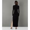 Norma Kamali Women’s Long Sleeve Turtleneck Side Slit Gown(Black)