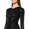 Norma Kamali Women’s Long Sleeve V Neck Shirred Front Fishtail Gown(Black)