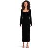 Norma Kamali Women’s Long Sleeve Deep Scoop Neck Side Slit Gown(Black)