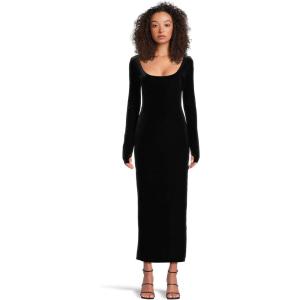 Norma Kamali Women’s Long Sleeve Deep Scoop Neck Side Slit Gown(Black)