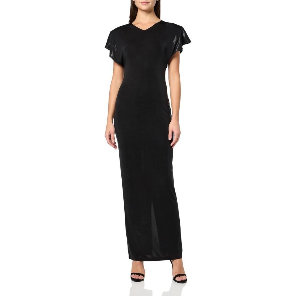 image:imageNorma Kamali Womens Cap Sleeve Shoulder Pad Long DressBlack