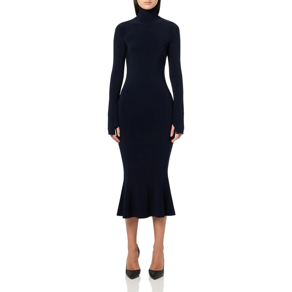 image:imageNorma Kamali Womens Long Sleeve Turtle Fishtail Dress to Midcalf 24Midnight