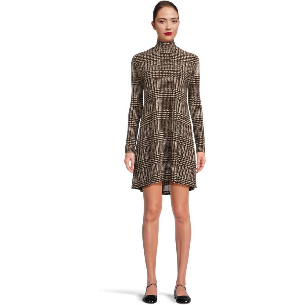 image:imageNorma Kamali Womens Long Sleeve Turtle Swing DressChoc Glenn Plaid Twd