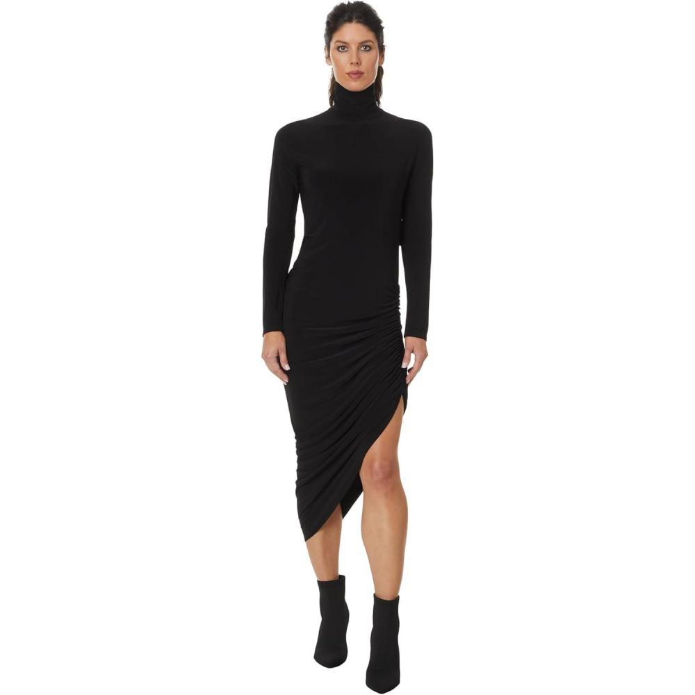 image:imageNorma Kamali Womens Long Sleeve Turtleneck Side Drape DressBlack
