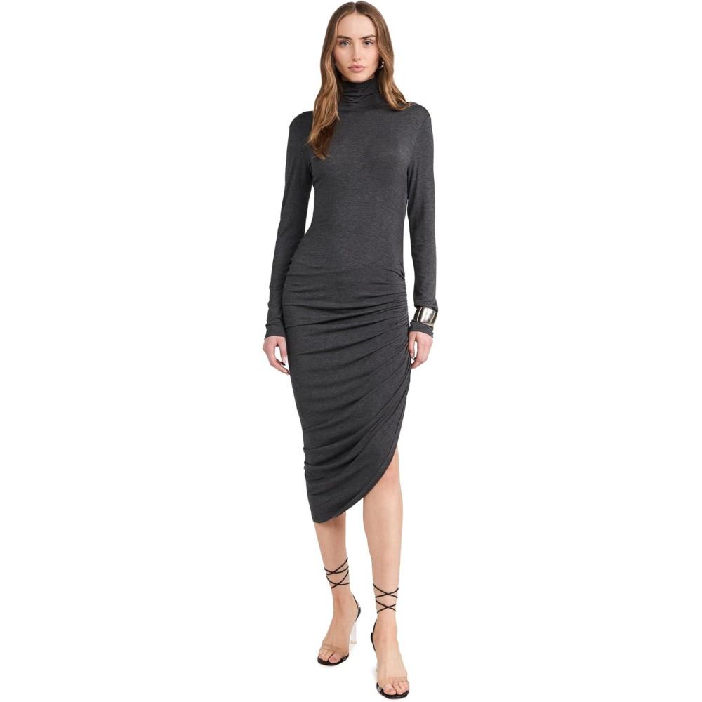 image:imageNorma Kamali Womens Long Sleeve Turtleneck Side Drape DressDark Grey