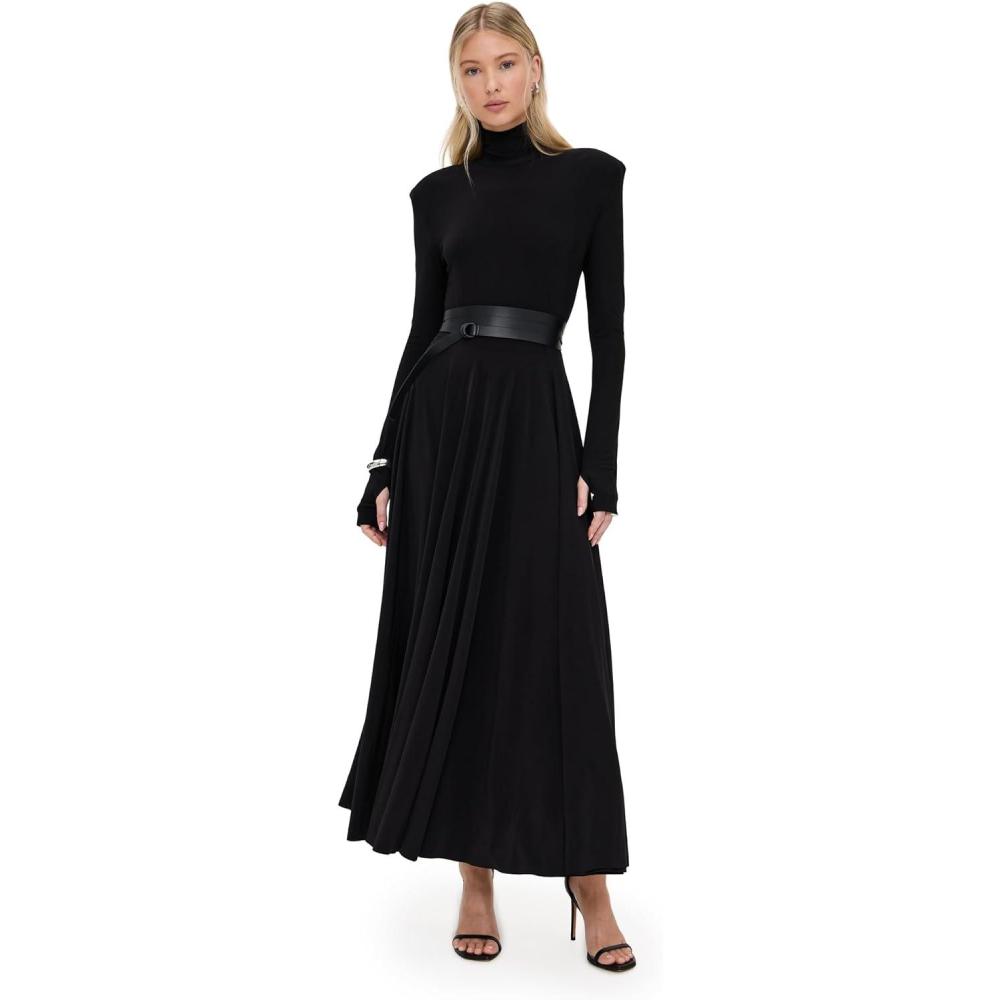 image:imageNorma Kamali Womens Shoulder Pad Turtle Flared DressBlack