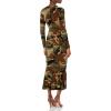 Norma Kamali Women’s Long Sleeve Crew Fishtail Dress(Camo)