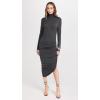 Norma Kamali Women’s Long Sleeve Turtleneck Side Drape Dress(Dark Grey)