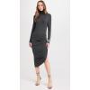 Norma Kamali Women’s Long Sleeve Turtleneck Side Drape Dress(Dark Grey)