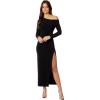 Norma Kamali Women’s 3/4 Sleeve Drop Shoulder Side Slit Gown(Black)