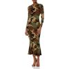 Norma Kamali Women’s Long Sleeve Crew Fishtail Dress(Camo)