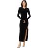 Norma Kamali Women’s Long Sleeve Shoulder Pad Side Slit Gown(Black)