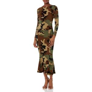 Norma Kamali Women’s Long Sleeve Crew Fishtail Dress(Camo)