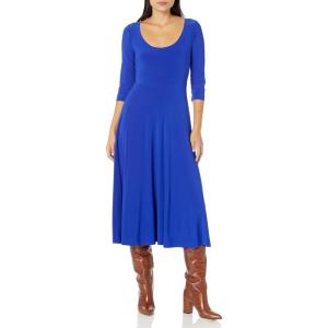 Norma Kamali Women’s Long Sleeve Reversible Scoop Neck Flared Dress(Cobalt)