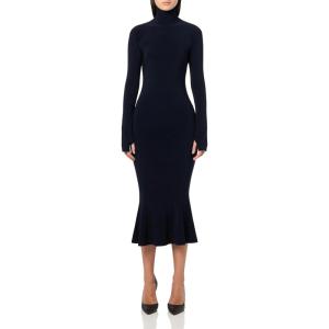 Norma Kamali Women’s Long Sleeve Turtle Fishtail Dress to Midcalf (24)(Midnight)