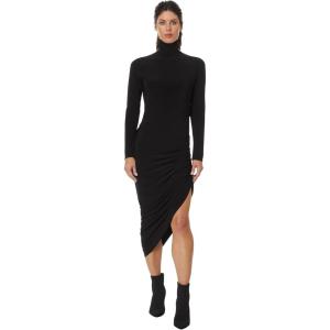 Norma Kamali Women’s Long Sleeve Turtleneck Side Drape Dress(Black)