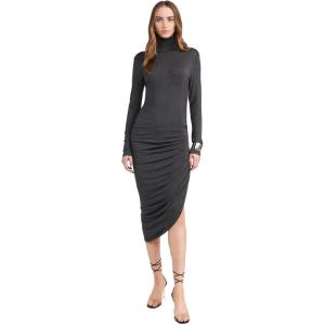 Norma Kamali Women’s Long Sleeve Turtleneck Side Drape Dress(Dark Grey)