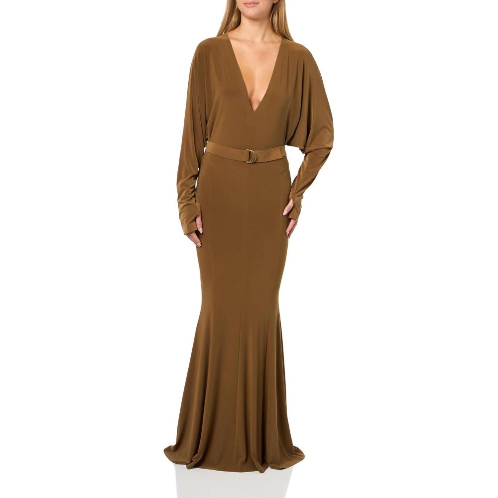 image:imageNorma Kamali Womens Dolman V Neck Fishtail GownBronze