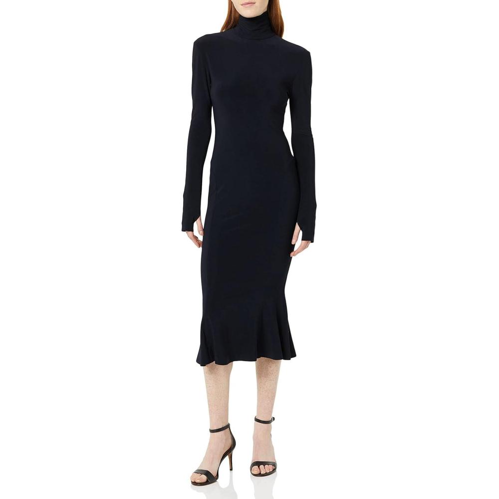 image:imageNorma Kamali Womens Long Sleeve Turtle Fishtail Dress to MidcalfMidnight