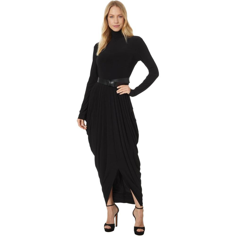 image:imageNorma Kamali Womens Long Sleeve Turtleneck Waterfall Dress to MidcalfBlack