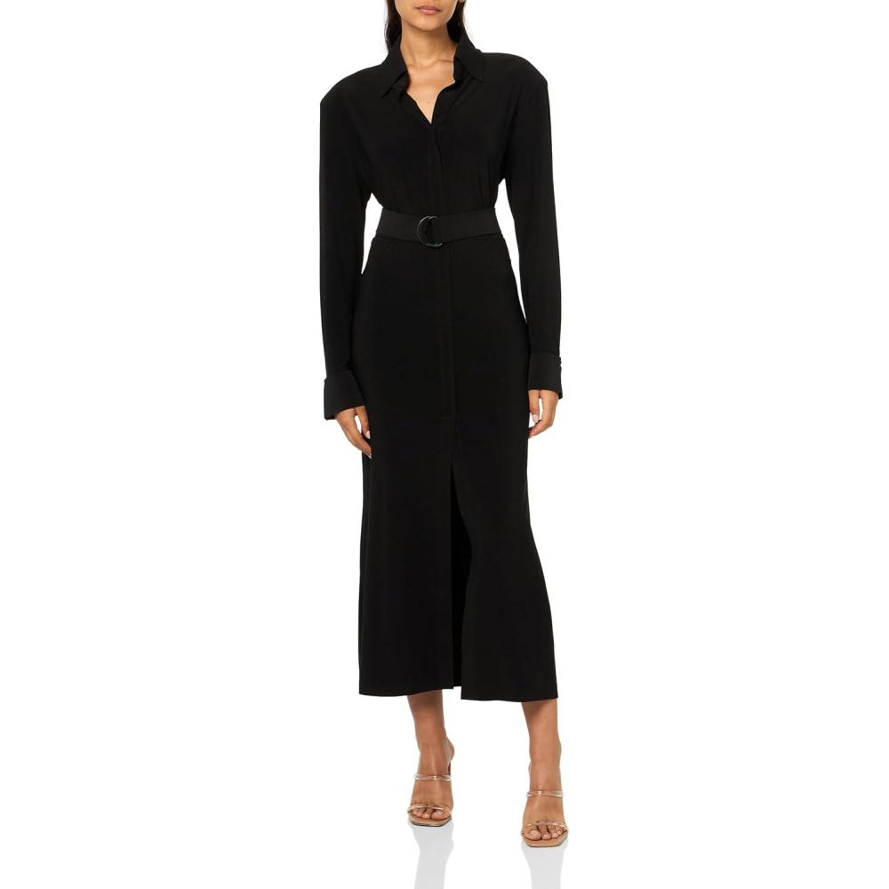 image:imageNorma Kamali Womens Nk Shirt Dress Long WShoulder PadsBlack