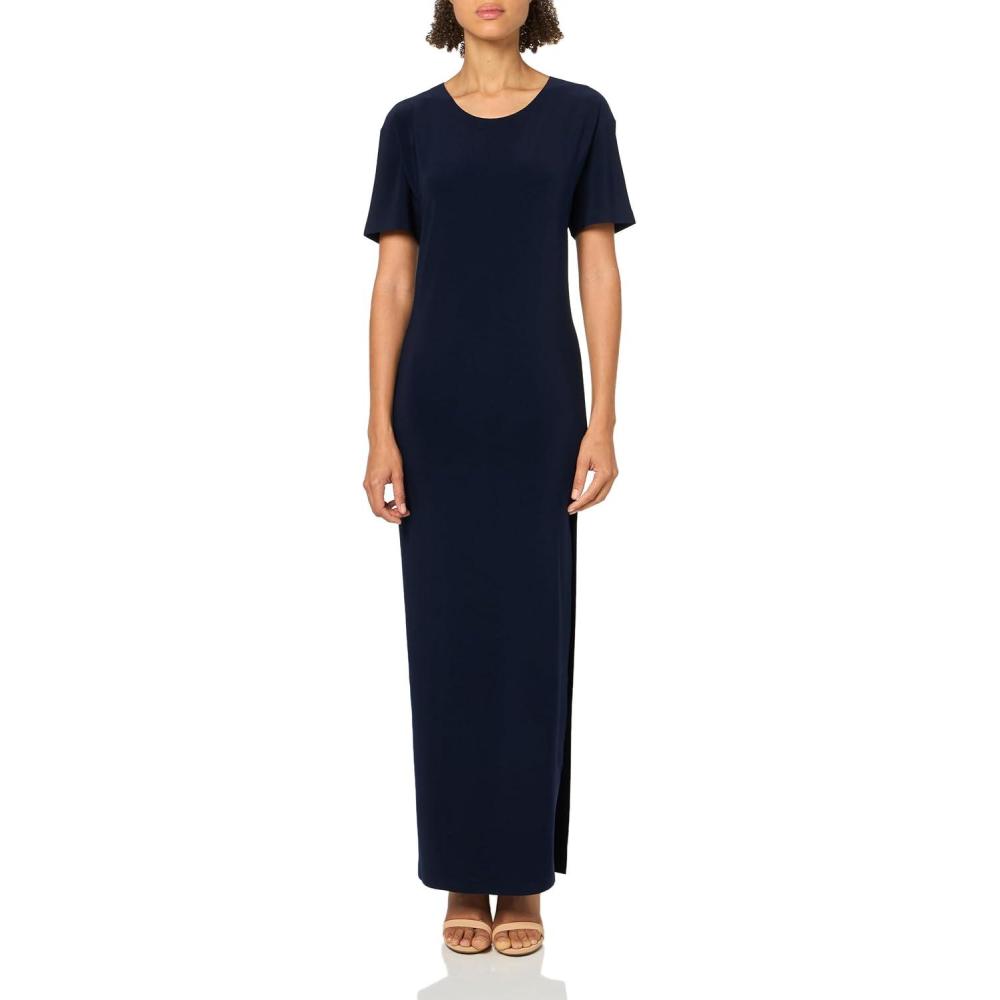 image:imageNorma Kamali Womens Short Sleeve Side Slit GownTrue Navy