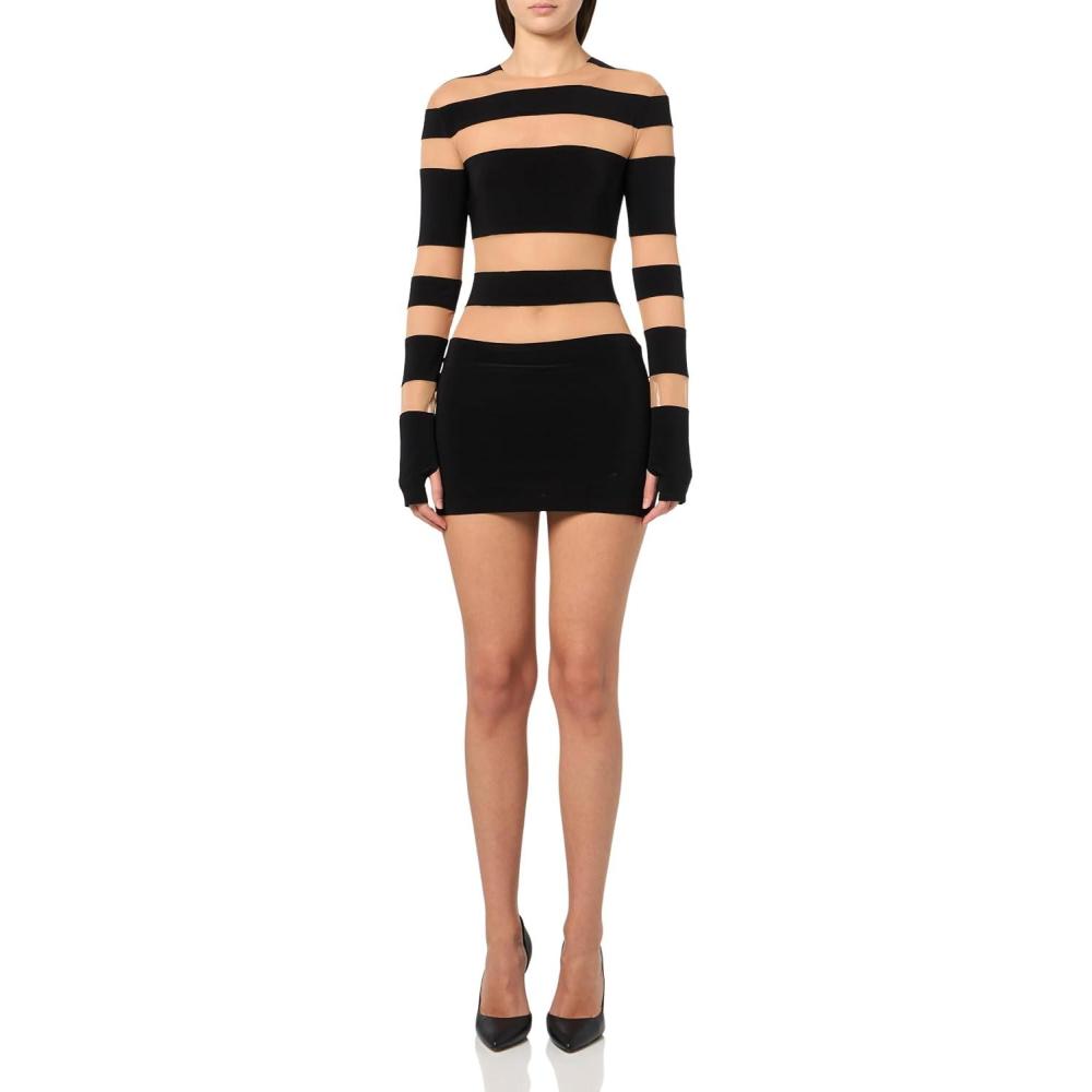 image:imageNorma Kamali Womens Spliced Long Sleeve Pickleball DressBlackNude Mesh