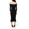 3/4 Sleeve Cowl Neck Fishtail Dress to Knee(Black)