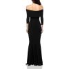 3/4 Sleeve Cowl Neck Fishtail Gown(Black)