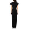 Cap Sleeve Shoulder PAD Long Dress(Black)