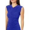 Norma Kamali Women’s Sleeveless V Neck Shirred Front Dress to Knee(Electric Blue)