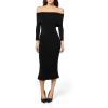 3/4 Sleeve Cowl Neck Fishtail Dress to Knee(Black)