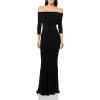 3/4 Sleeve Cowl Neck Fishtail Gown(Black)