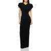 Cap Sleeve Shoulder PAD Long Dress(Black)
