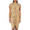 Norma Kamali Women’s Sleeveless V Neck Shirred Front Dress to Knee(Gold)