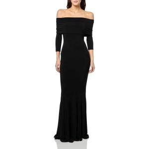 3/4 Sleeve Cowl Neck Fishtail Gown(Black)