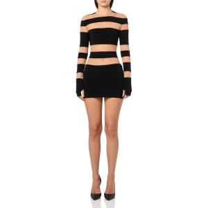 Norma Kamali Women’s Spliced Long Sleeve Pickleball Dress(Black/Nude Mesh)