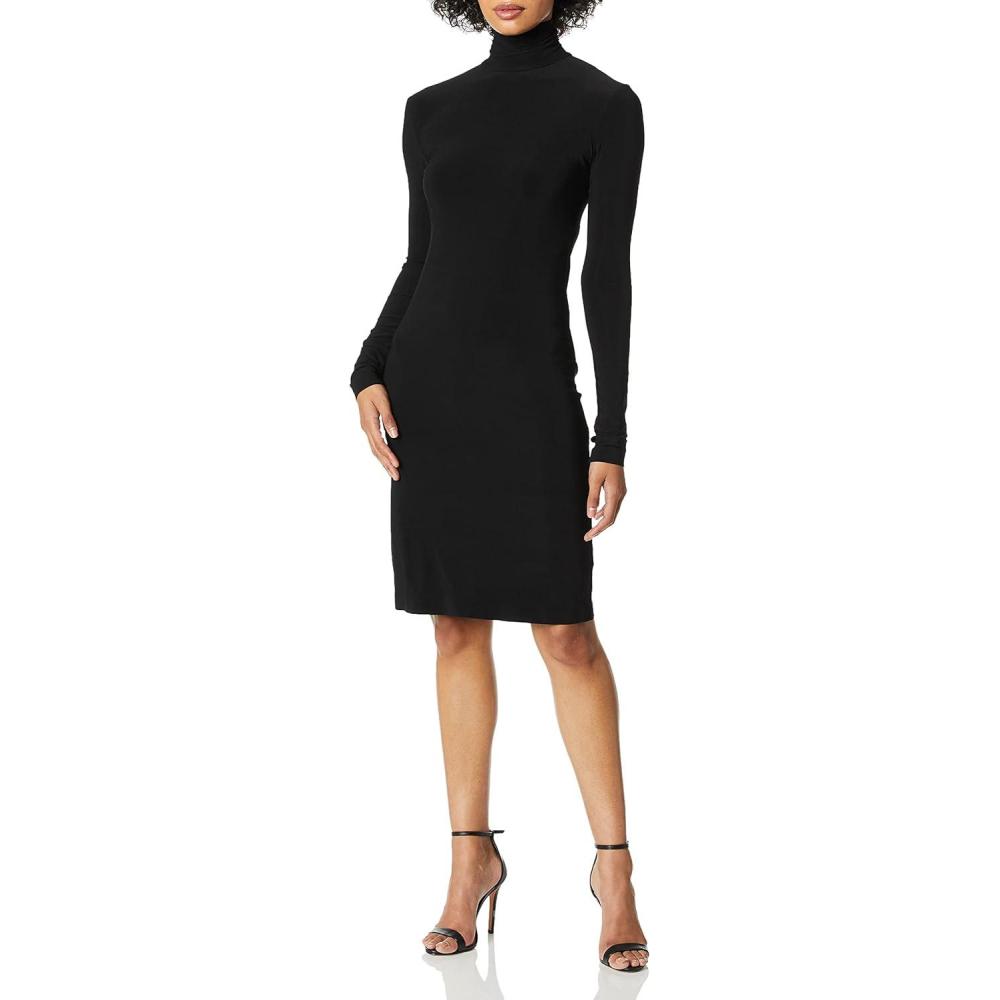 image:imageNorma Kamali Womens Slim Fit Long Sleeve Turtle Dress to KneeBlack